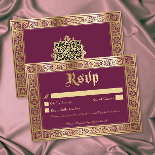 Gothic Burgundy Gold Medieval Until Death Wedding RSVP Card