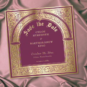 Gothic Burgundy Gold Medieval Wedding Save The Date