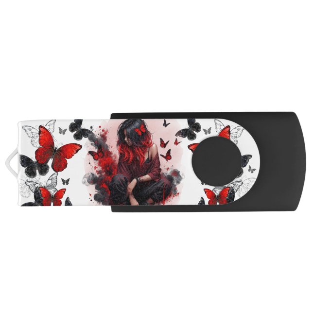 Gothic butterflies & Lady fantasy Flash Drive (Back)