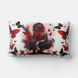 Gothic butterflies & Lady fantasy Lumbar Pillow