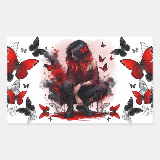 Gothic butterflies & Lady fantasy Rectangular Sticker (Front)