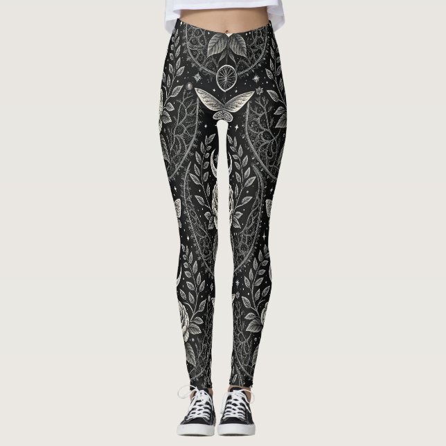 Gothic Butterfly Floral Pattern (1) Leggings (Front)