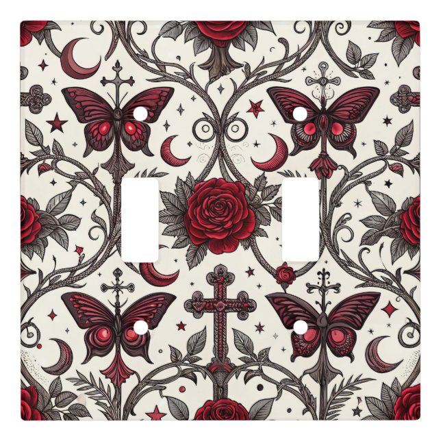 Gothic Butterfly Floral Pattern (1) Light Switch Cover (Front)