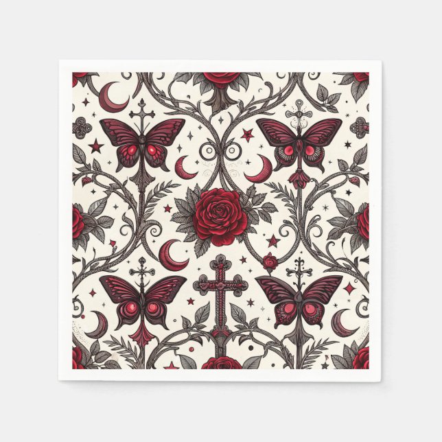 Gothic Butterfly Floral Pattern (1) Napkins (Front)
