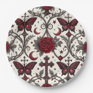 Gothic Butterfly Floral Pattern (1) Paper Plates