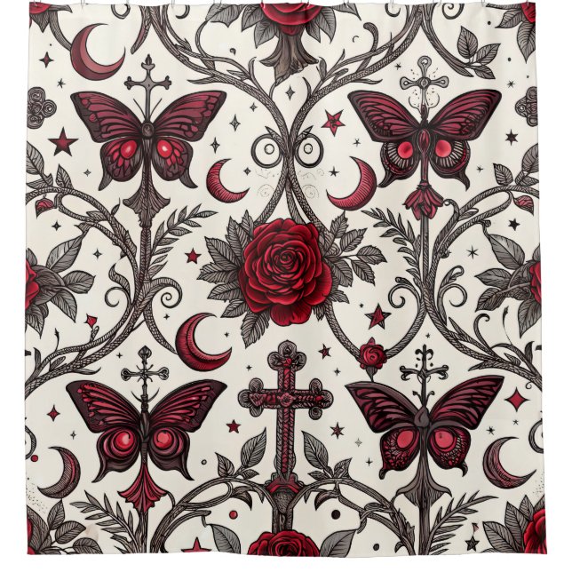 Gothic Butterfly Floral Pattern (1) Shower Curtain (Front)