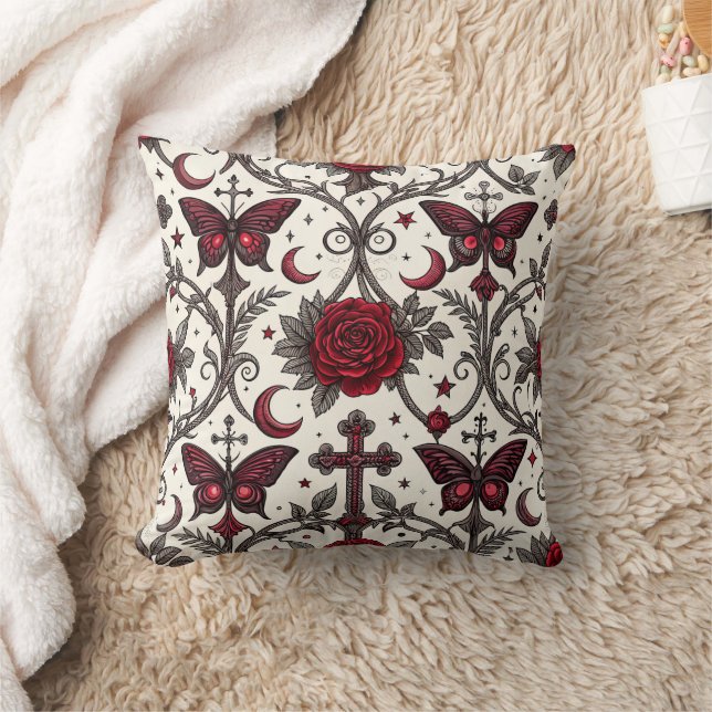 Gothic Butterfly Floral Pattern (1) Throw Pillow (Blanket)