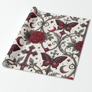 Gothic Butterfly Floral Pattern (1) Wrapping Paper