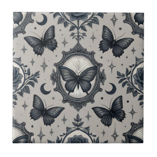 Gothic Butterfly Floral Pattern (2) Ceramic Tile
