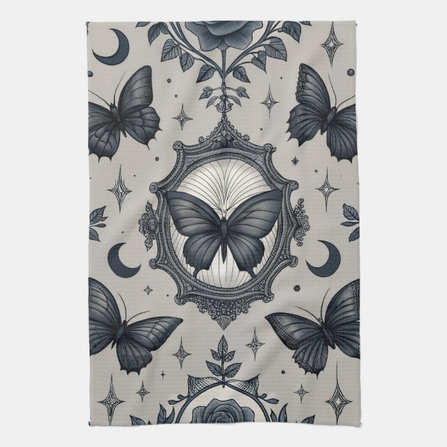 Gothic Butterfly Floral Pattern (2) Kitchen Towel (Vertical)