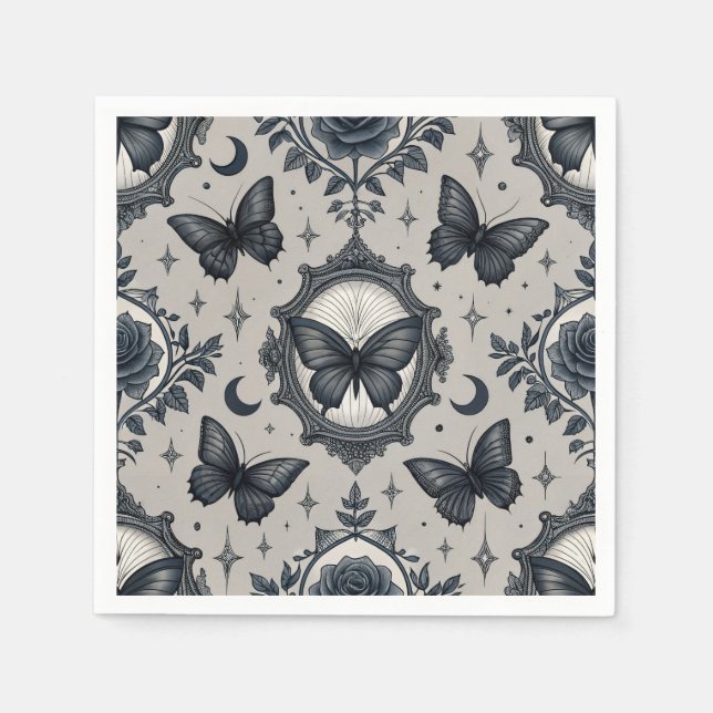 Gothic Butterfly Floral Pattern (2) Napkins (Front)