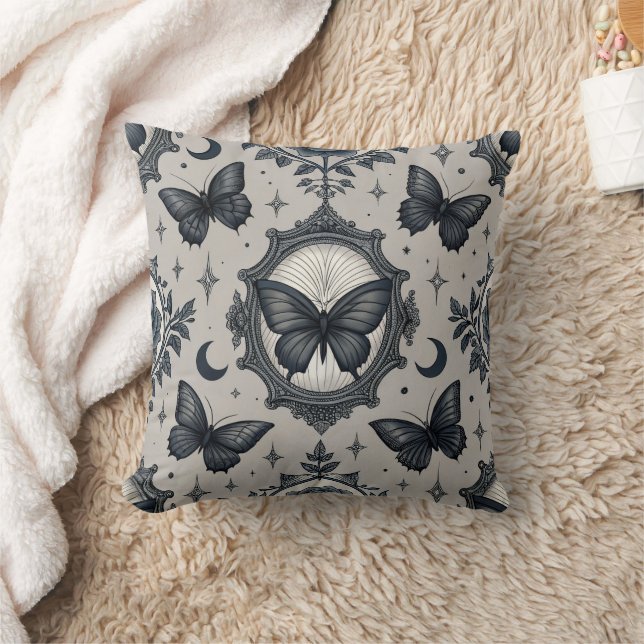Gothic Butterfly Floral Pattern (2) Throw Pillow (Blanket)