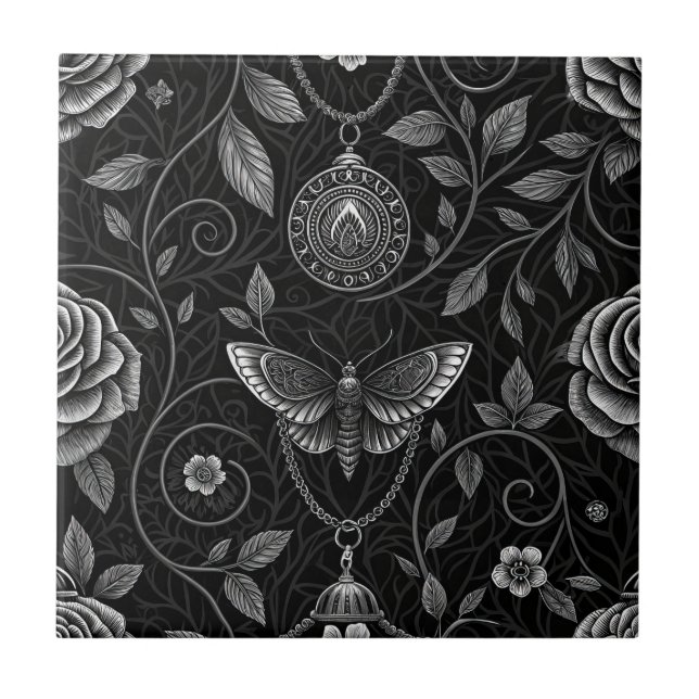 Gothic Butterfly Floral Pattern (3) Ceramic Tile (Front)