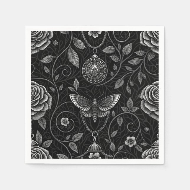 Gothic Butterfly Floral Pattern (3) Napkins (Front)