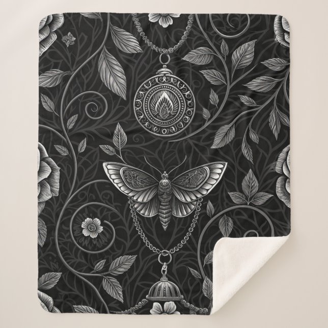 Gothic Butterfly Floral Pattern (3) Sherpa Blanket (Front)
