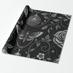 Gothic Butterfly Floral Pattern (3) Wrapping Paper