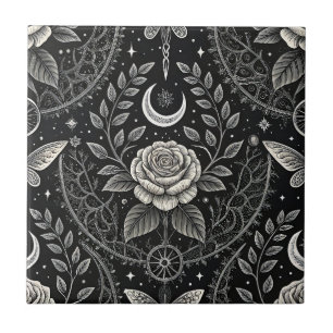 Gothic Butterfly Floral Pattern (4) Ceramic Tile