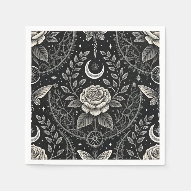 Gothic Butterfly Floral Pattern (4) Napkins (Front)