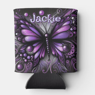 Gothic Butterfly Purple Black Personalized Can Cooler