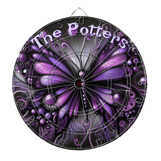 Gothic Butterfly Purple Black Personalized Dart Board (Front)