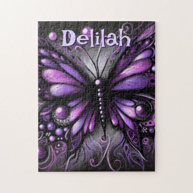 Gothic Butterfly Purple Black Personalized Jigsaw Puzzle (Vertical)