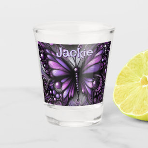Gothic Butterfly Purple Black Personalized Shot Glass