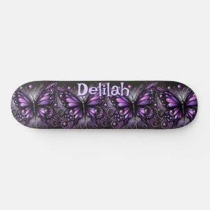 Gothic Butterfly Purple Black Personalized Skateboard