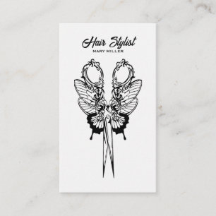 Gothic Butterfly Scissors Vertical Hair Stylist QR Business Card