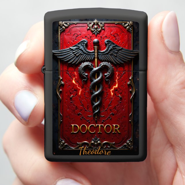 Gothic Caduceus Doctor Physician Gift Dark Zippo Lighter (In Hand)