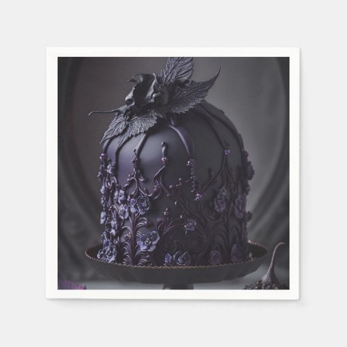 Gothic Cake In A Black Purple Color Napkins