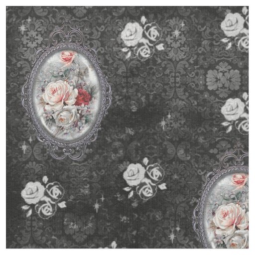 Gothic Cameo Rose Victorian Style Fabric