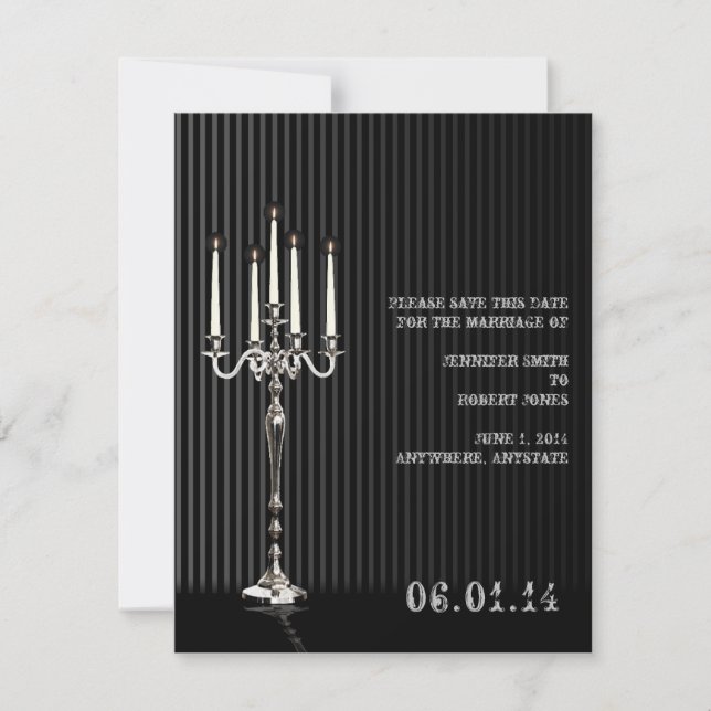 Gothic Candelabra in Black Silver Save the Date (Front)