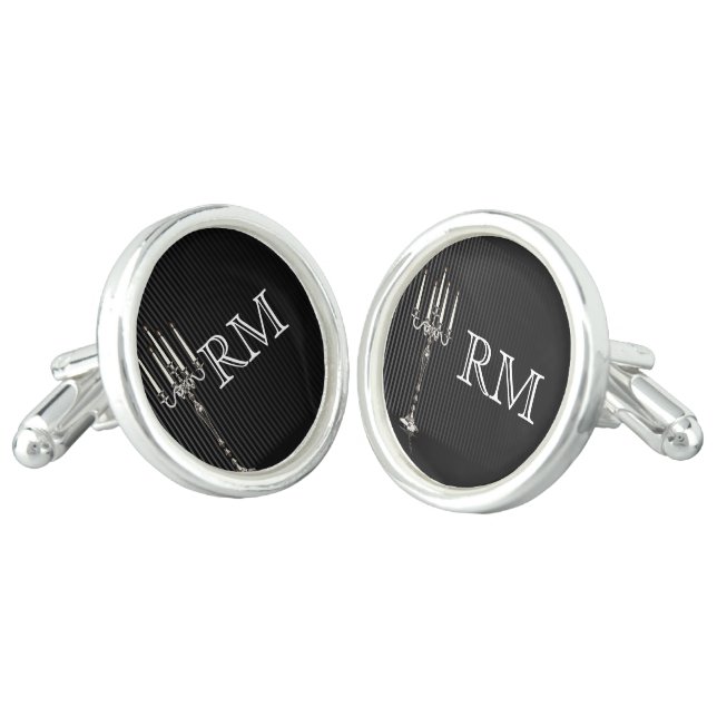 Gothic Candelabra Monogram Wedding Cufflinks (Angled)