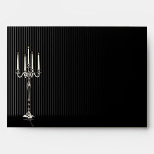 Gothic Candelabra on Black and Silver Pinstripe Envelope