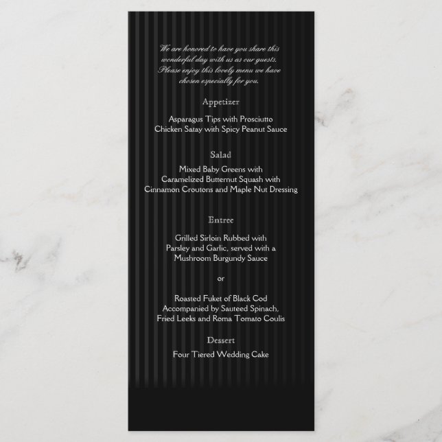 Gothic Candelabra on Black and Silver Wedding Menu (Front)