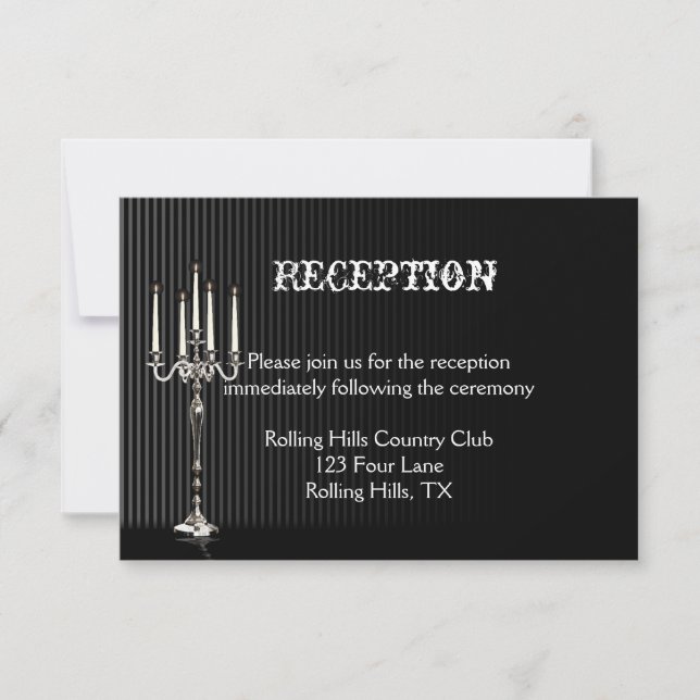 Gothic Candelabra on Black Wedding Reception Invitation (Front)