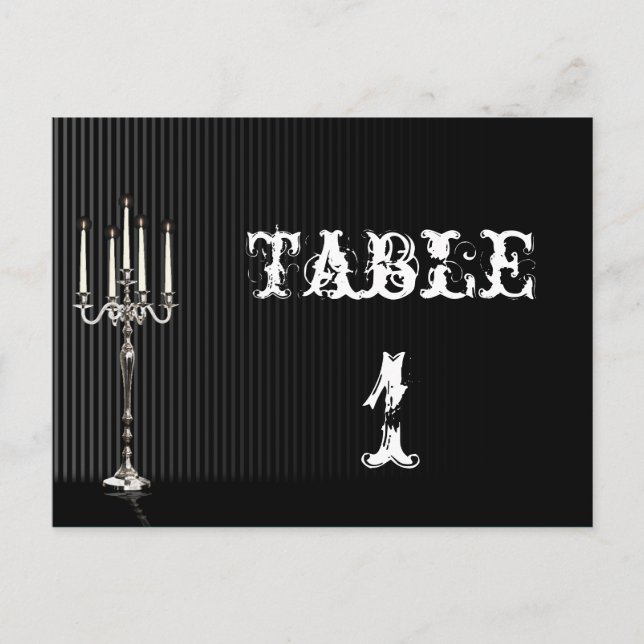 Gothic Candelabra on Black Wedding Table Number (Front)