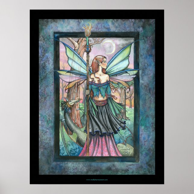 Gothic Candle Fairy and Dragon by Molly Harrison Poster (Front)