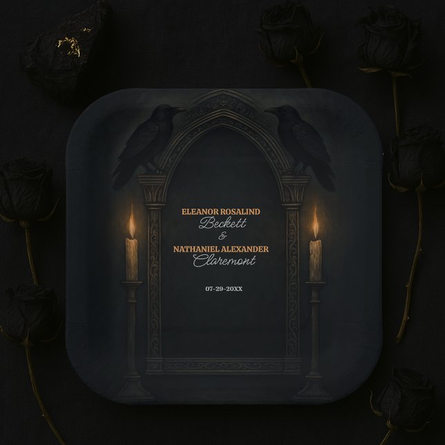Gothic Candlelight Wedding Ravens Paper Plates (Creator Uploaded)