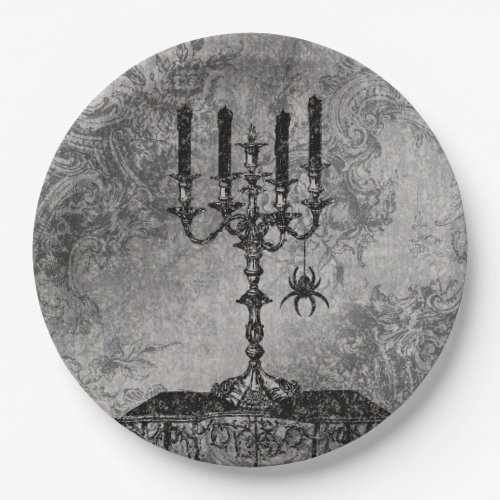 Gothic Candlestick with Spider Halloween Paper Plates