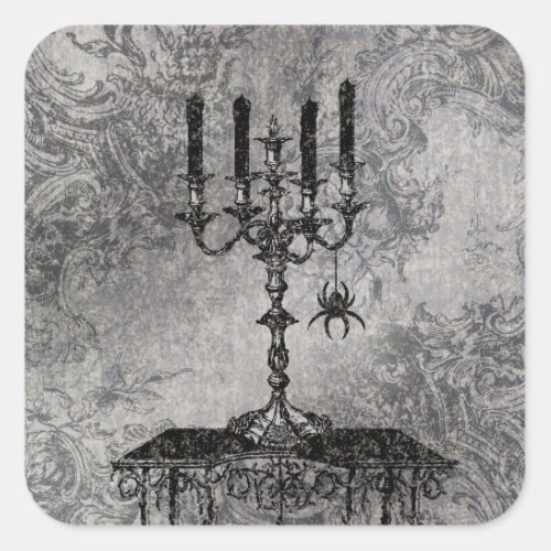 Gothic Candlestick with Spider Halloween Square Sticker