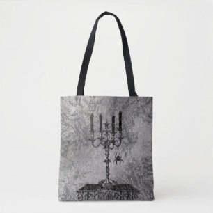 Gothic Candlestick with Spider, Halloween Tote Bag
