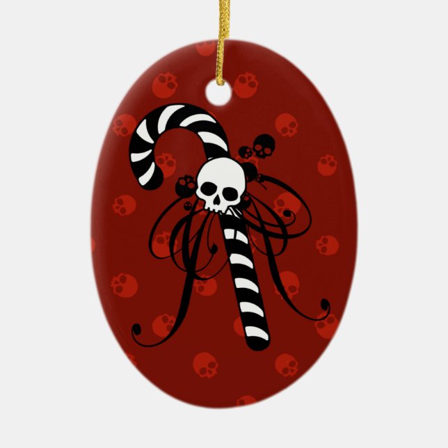 Gothic Candy Cane Ceramic Ornament (Front)