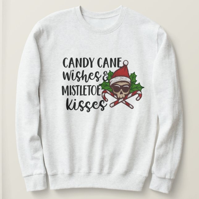 Gothic Candy Cane Mistletoe Kiss Christmas  Sweatshirt (Design Front)
