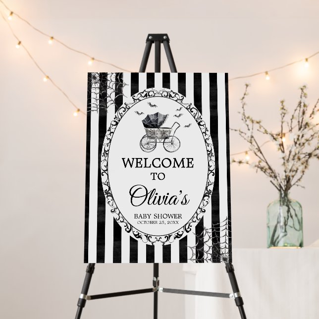 Gothic Carriage Halloween Baby Shower Welcome Sign (In Situ (Stand))