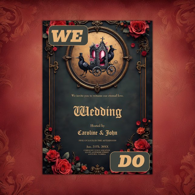 Gothic Carriage with Ravens and Roses. Invitation (Creator Uploaded)