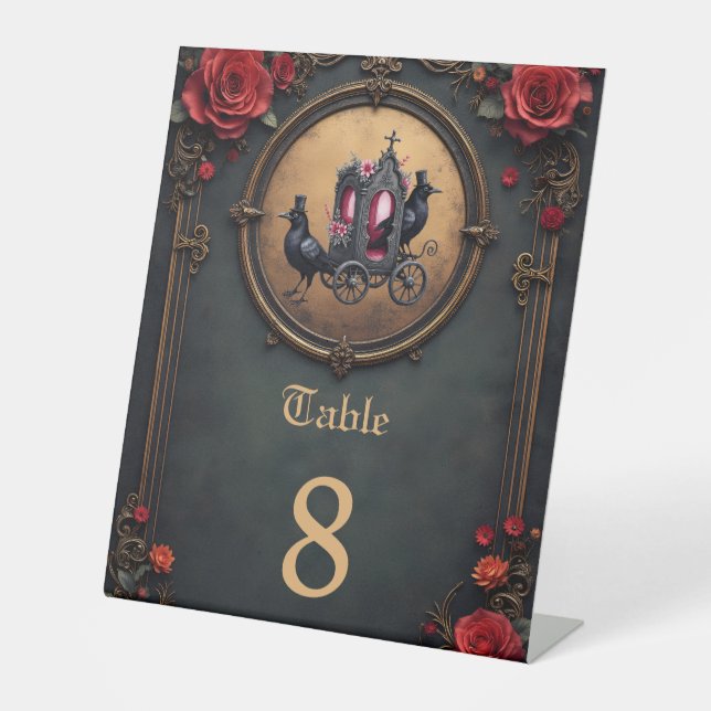 Gothic Carriage with Ravens and Roses. Pedestal Sign (Front)