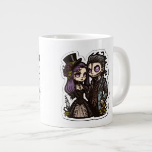 Gothic Cartoon Couple Sticker Art Jumbo Mug