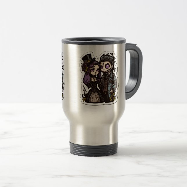 Gothic Cartoon Couple Sticker Art Travel/Commuter  Travel Mug (Front Right)