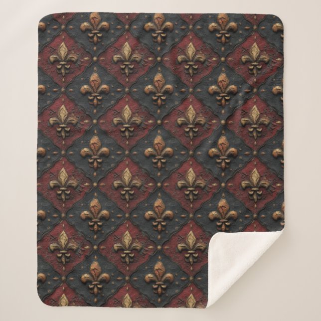 Gothic Carved Woodwork Pattern (2) Sherpa Blanket (Front)